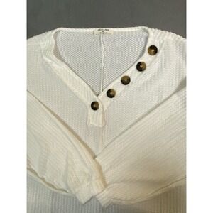 Zenana Women's 3X Waffle Knit Long Sleeve Super Soft V Neck Shirt White Lightwt